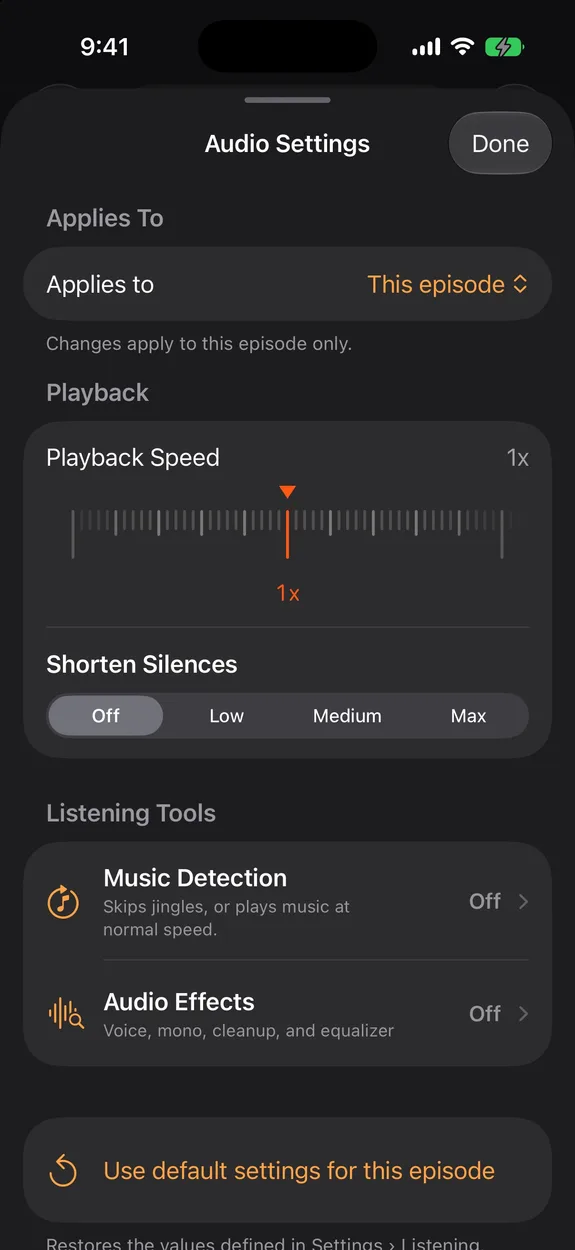 Fennec Cast audio settings with voice and playback controls